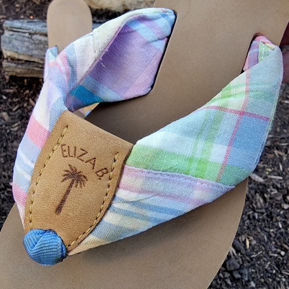 ELIZA B. ♡ Super-Sweet 'n Cute Pastel Plaid 'n Leather Flip Flop Thong Sandals 5 - Picture 15 of 17